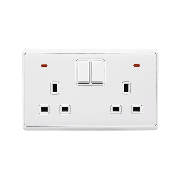 LONDON DOUBLE SOCKET WITH 1P BUTTON SWITCH NEON WH