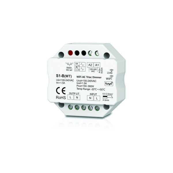 S1-B(WT) 1 CHANNEL TUYA&RF TRIAC DIMMER FOR BOX                                                                                                                                                                                                                