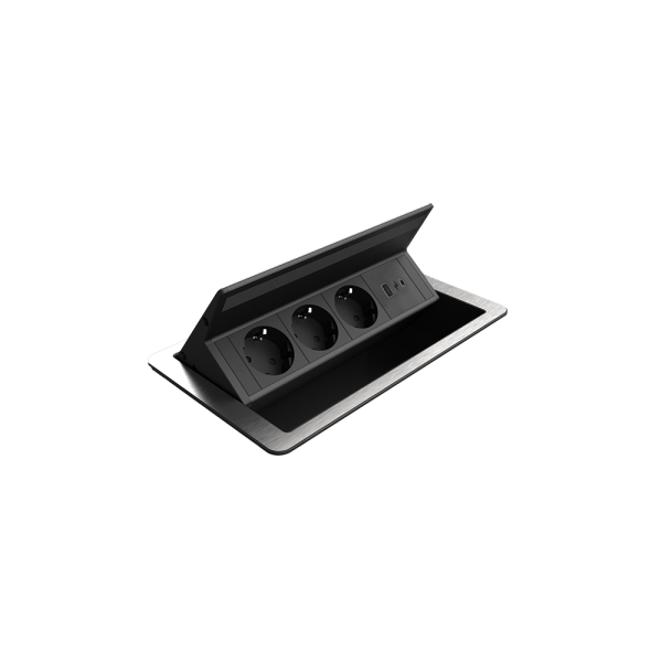 FLIP UP PUSH 3xSHUKO SOCKET+1xUSB A/C 20W, BL/INOX                                                                                                                                                                                                             