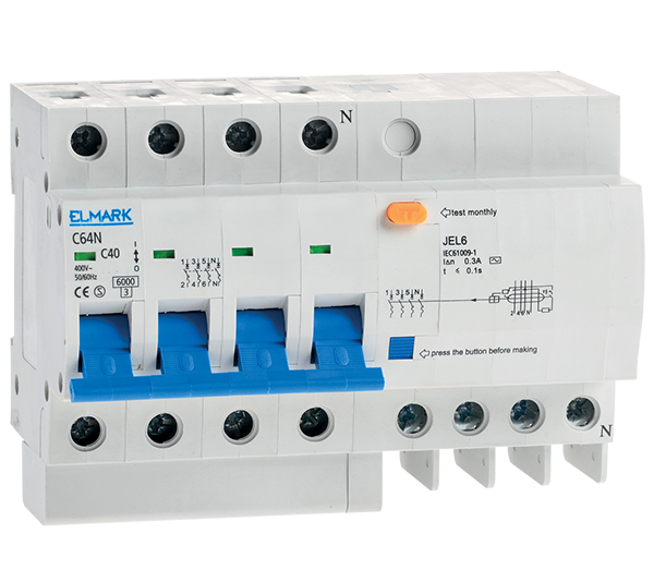 KOMBINÁLT ELEKTRONIKUS ÁRAMVÉDŐ KAPCSOLÓ JEL6 C25 3P+N 25A/30MA